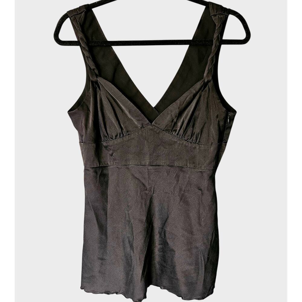 Women's Trina Turk Black V-Neck Tank Top Braided Straps Silk Blend Blouse M